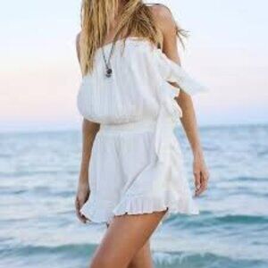 NEW Free People Feelin Fancy Strapless Top Ruffle Shorts Romper Ivory Size Large